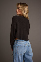 Not Your Boyfriend Washed Black Waffle Knit Henley