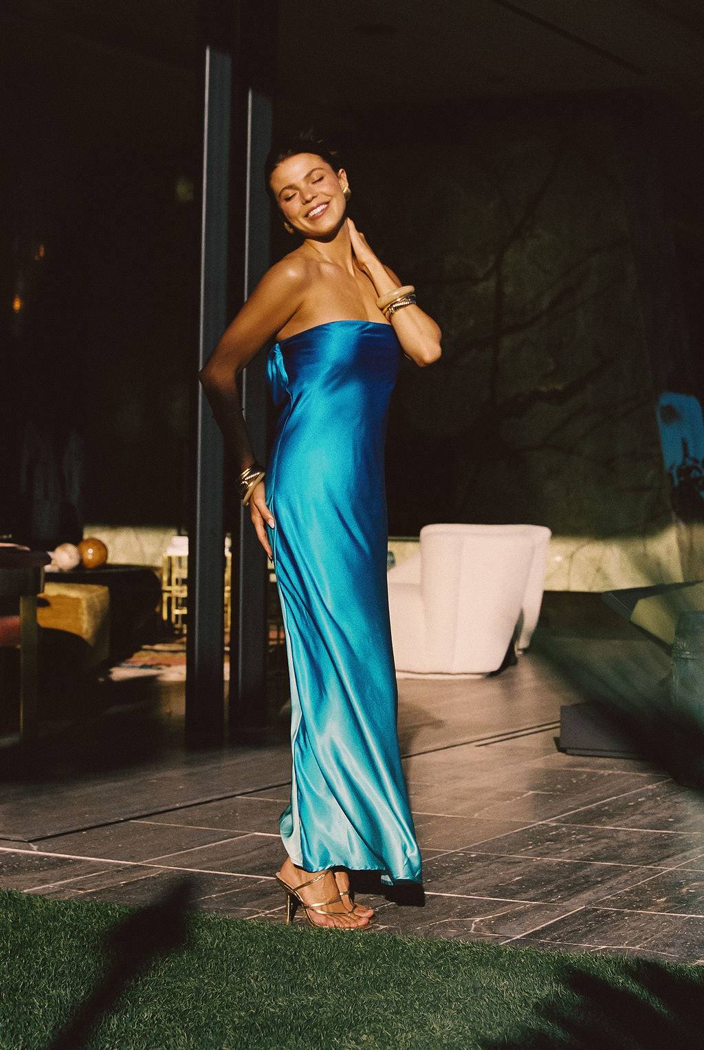Natalia Blue Ombre Strapless Maxi Dress