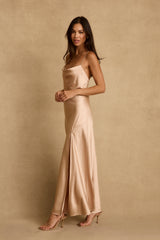 Natalia Champagne Satin Maxi Dress