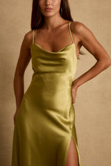 Natalia Chartreuse Satin Maxi Dress