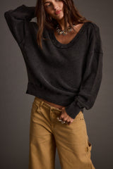 Not Your Ex's Washed Black Waffle Knit Top