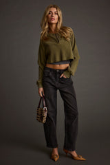 Not Your Boyfriend Olive Waffle Knit Henley