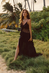 Nyx Black Lace Inset Ruffle Maxi Dress