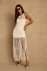 Ocean Breeze Crochet Fringe Maxi Dress