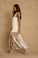 Ocean Breeze Crochet Fringe Maxi Dress