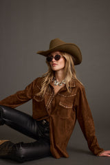 Rustic Pines Brown Suede Button Down Top