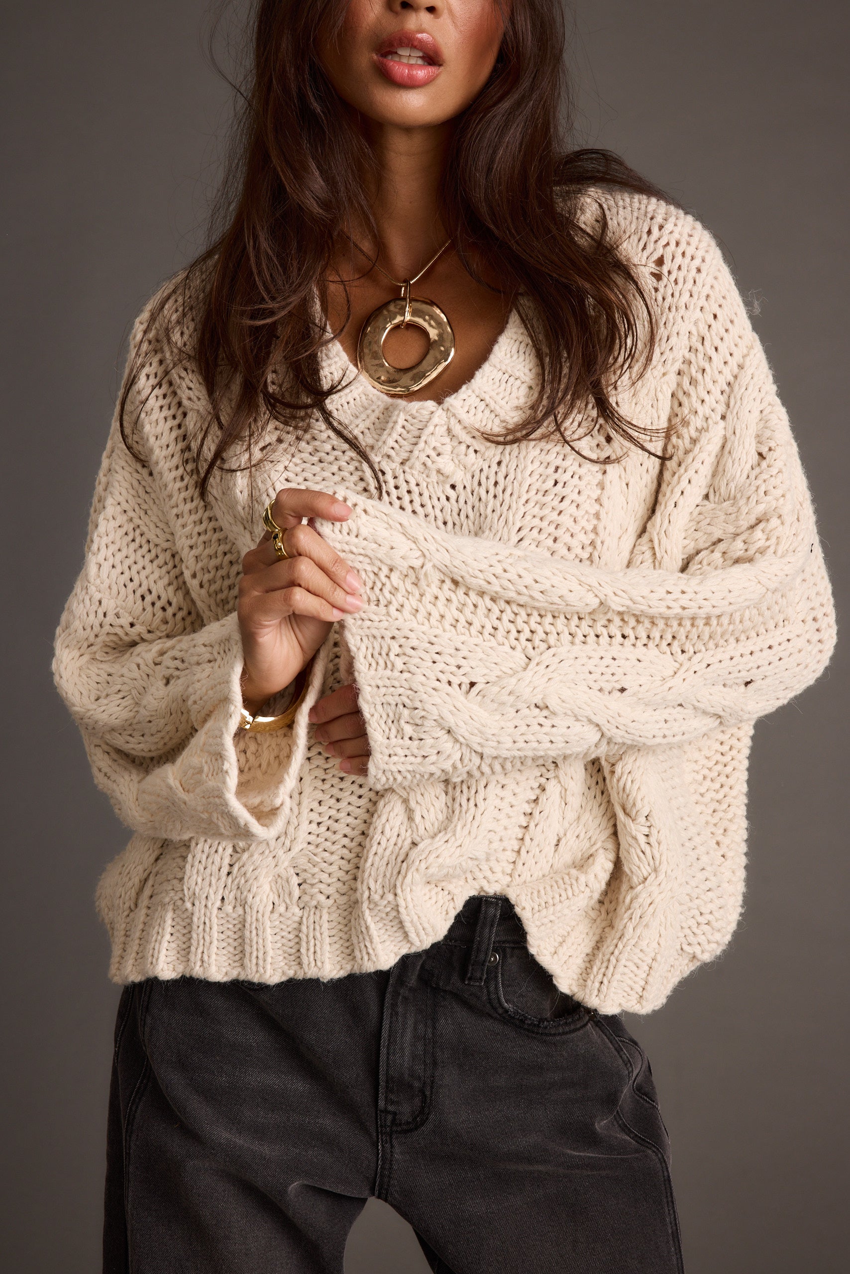 Remi Ivory Cable Knit Sweater