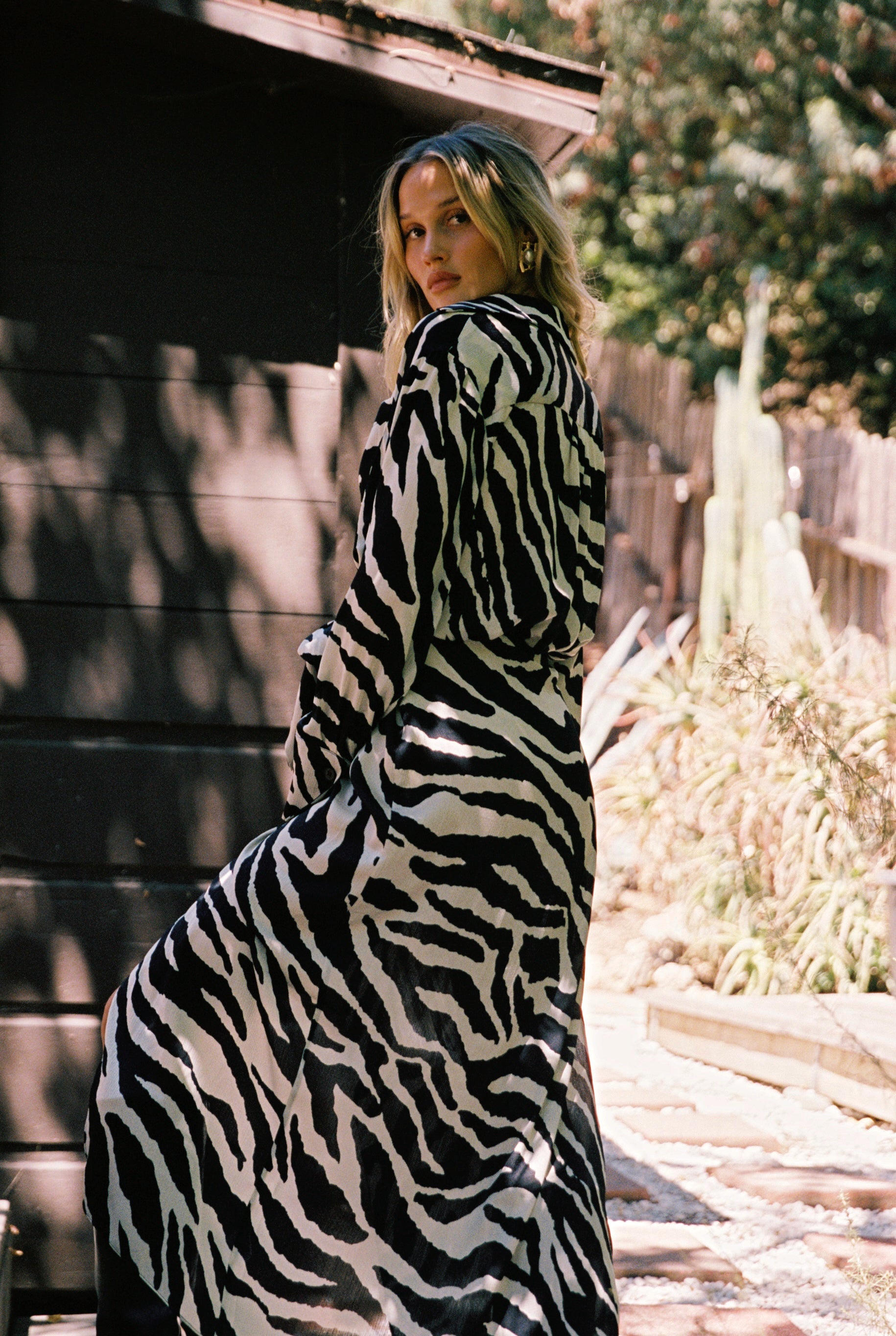 Renna Zebra Long Sleeve Wrap Midi Dress