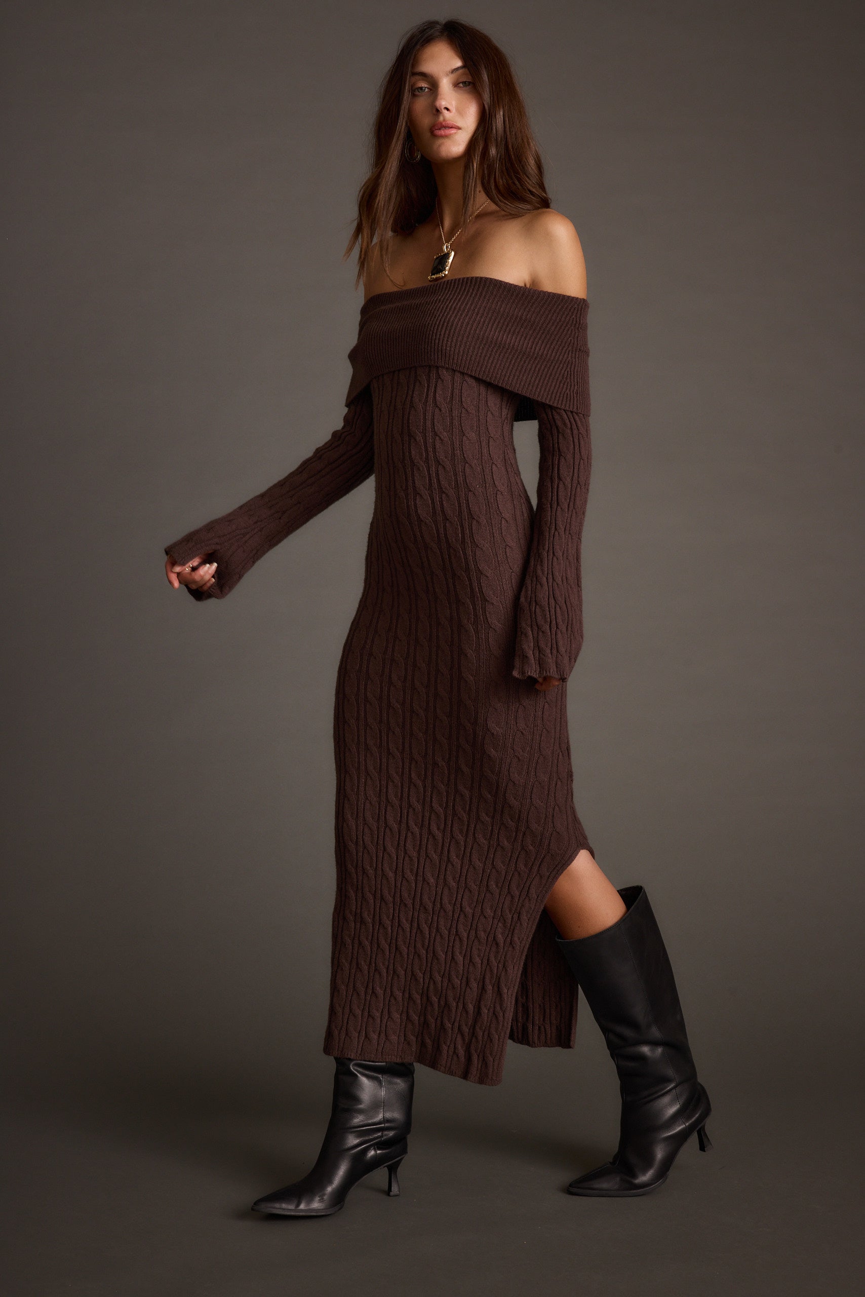 Rhiannon Espresso Sweater Maxi Dress
