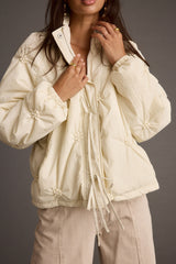 Rosey Cream Zip Front Puffer Coat