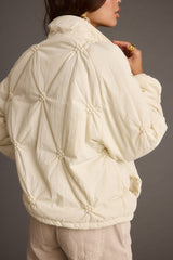 Rosey Cream Zip Front Puffer Coat