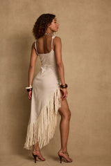 Serenade Beige Linen Wrap Midi Dress