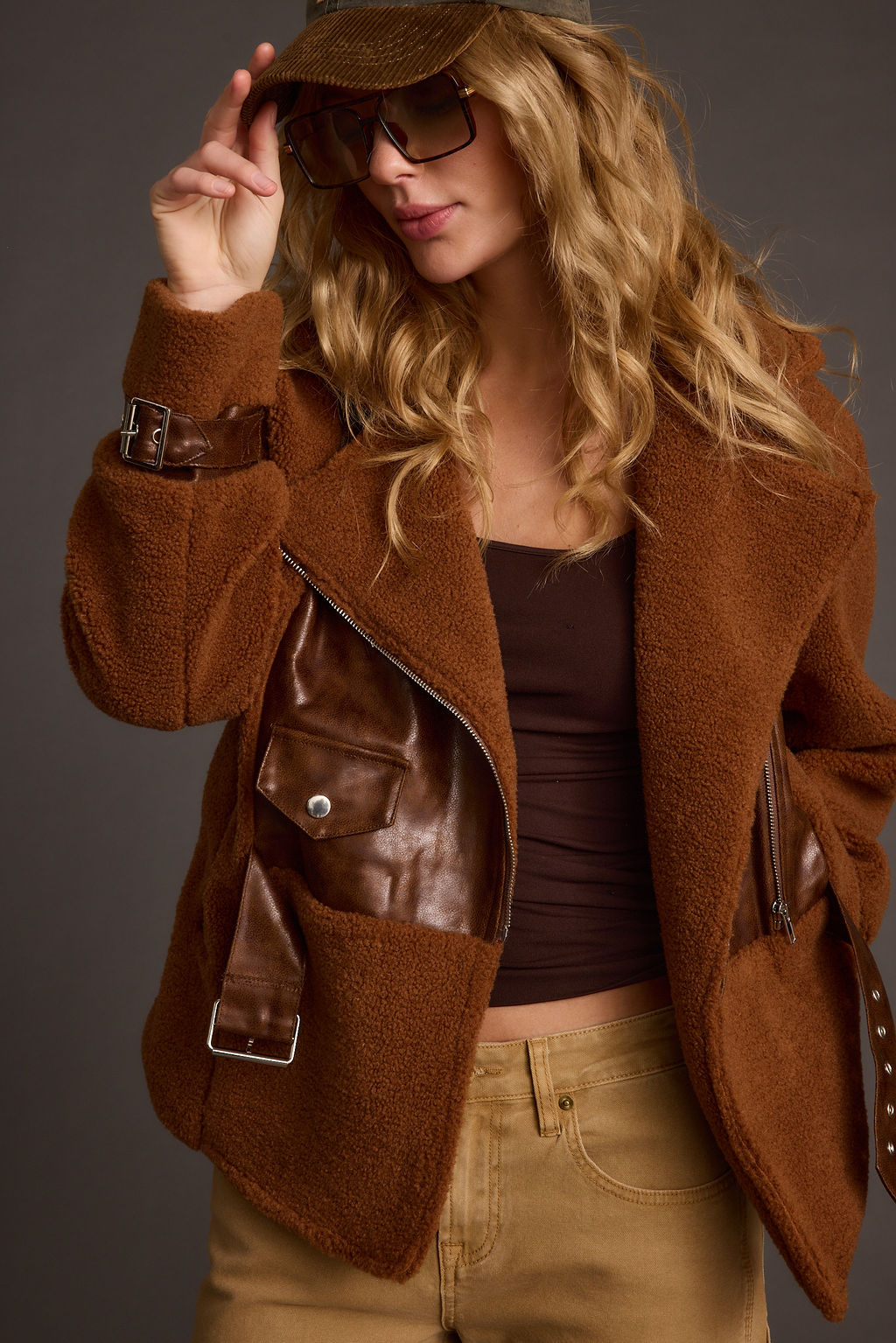Slater Mocha Moto Sherpa Coat
