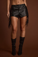 Steele Black Vegan Leather Fringe Shorts