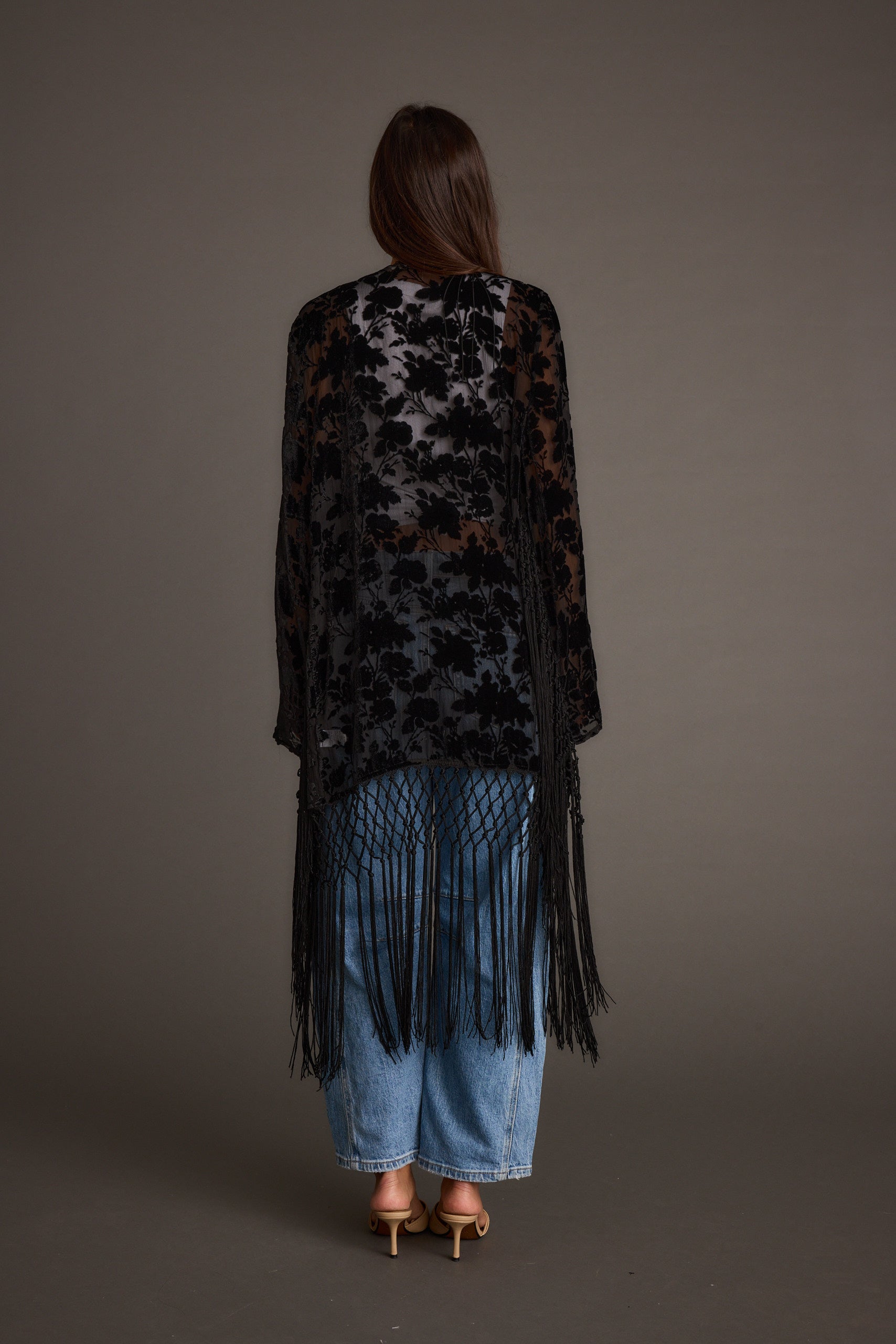 Stone Black Velvet Burnout Kimono