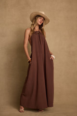 Sanctuary Mocha Linen Maxi Dress
