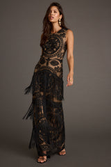 Shadows Black Lace Fringe Maxi Dress