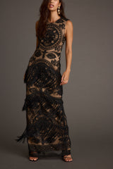 Shadows Black Lace Fringe Maxi Dress