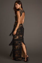 Shadows Black Lace Fringe Maxi Dress
