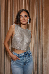 She's a Gem Silver Rhinestone Tank