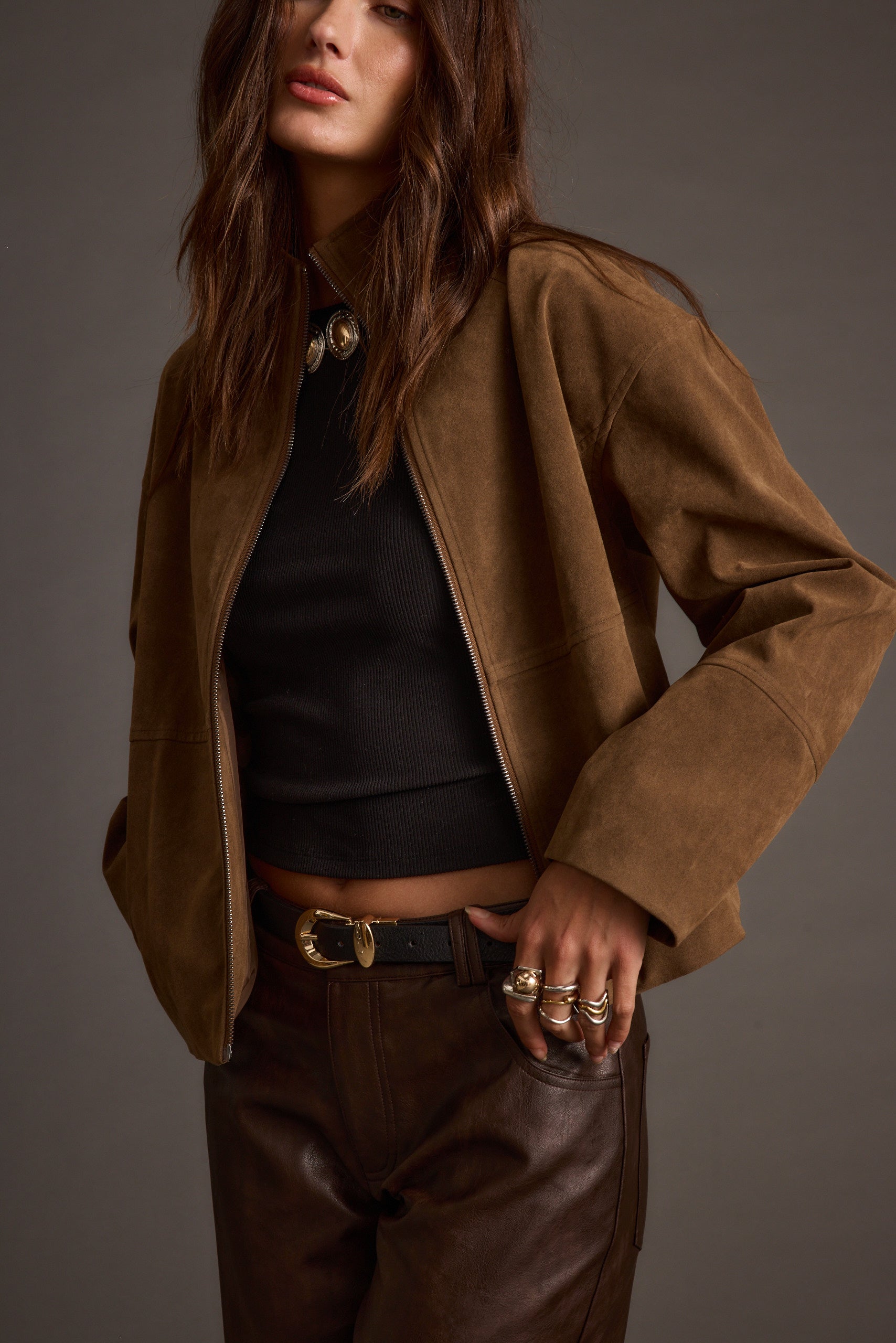 Sienna Brown Vegan Suede Jacket