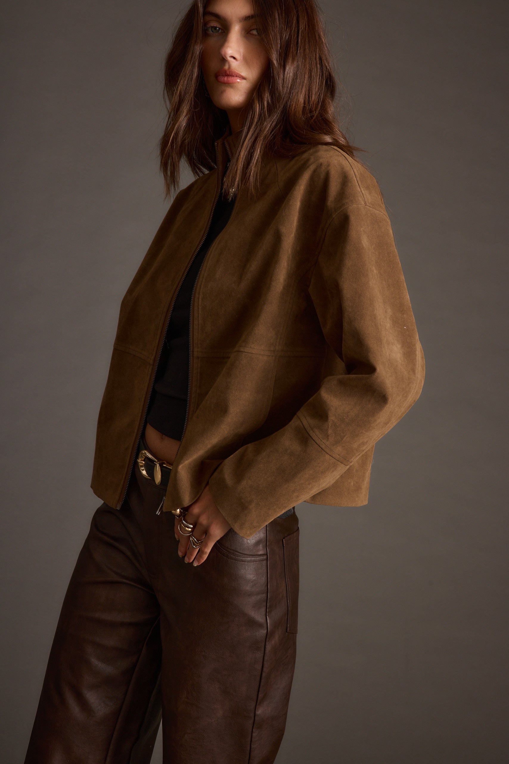 Sienna Brown Vegan Suede Jacket