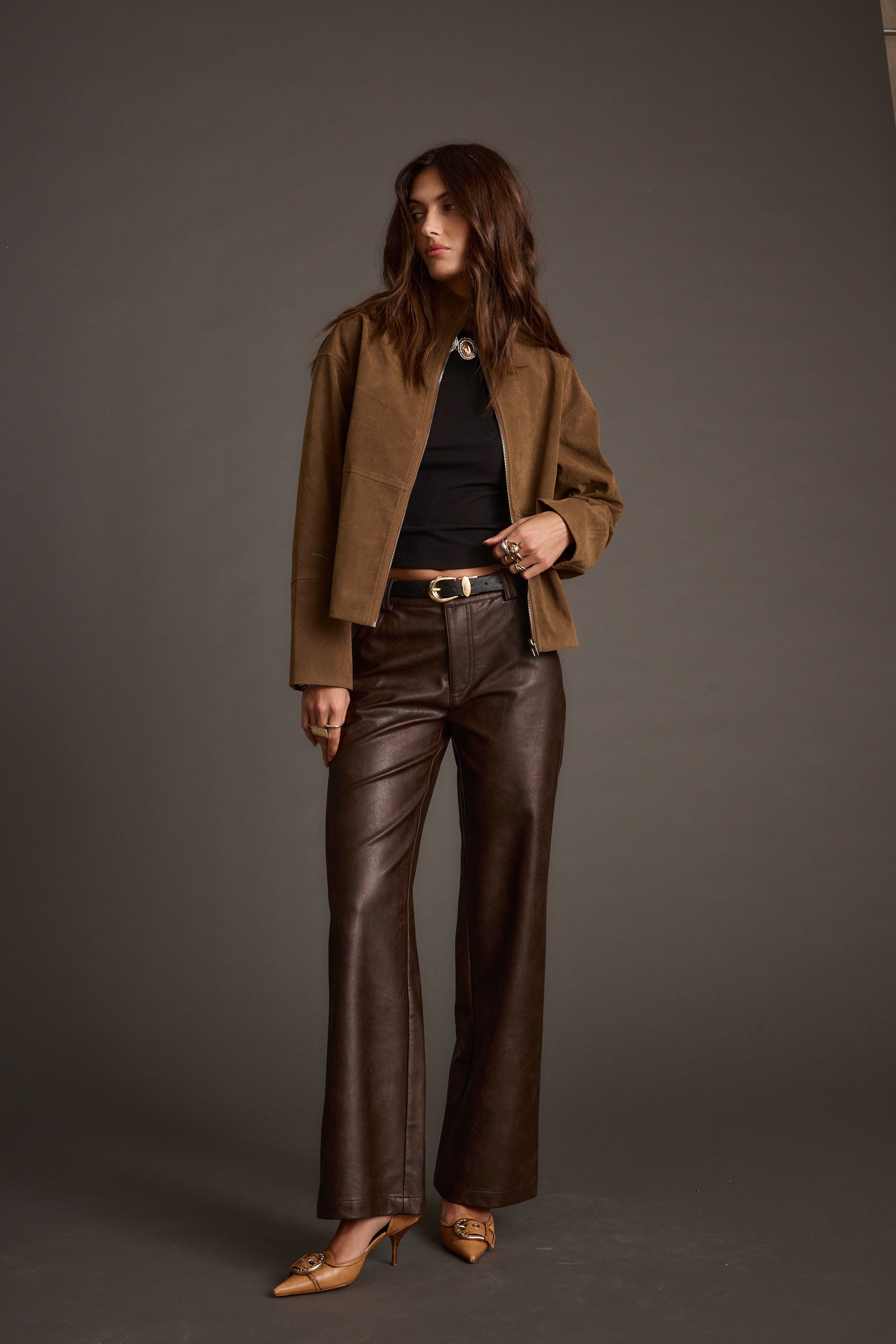 Sienna Brown Vegan Suede Jacket