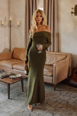 Simone Dark Olive Sweater Maxi Dress