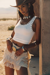 Sunwoven Natural Fringe Mini Skirt