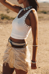 Sunwoven Natural Fringe Mini Skirt