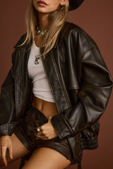 London Calling Brown Oversized Faux Leather Jacket