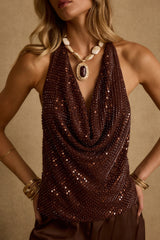 Tamara Espresso Sequin Halter Top