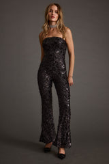 Tess Black Sequin Strapless Jumpsuit