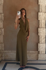 Zela Olive Cowl Maxi Dress