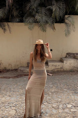 Celeste Beige Crochet Maxi Dress