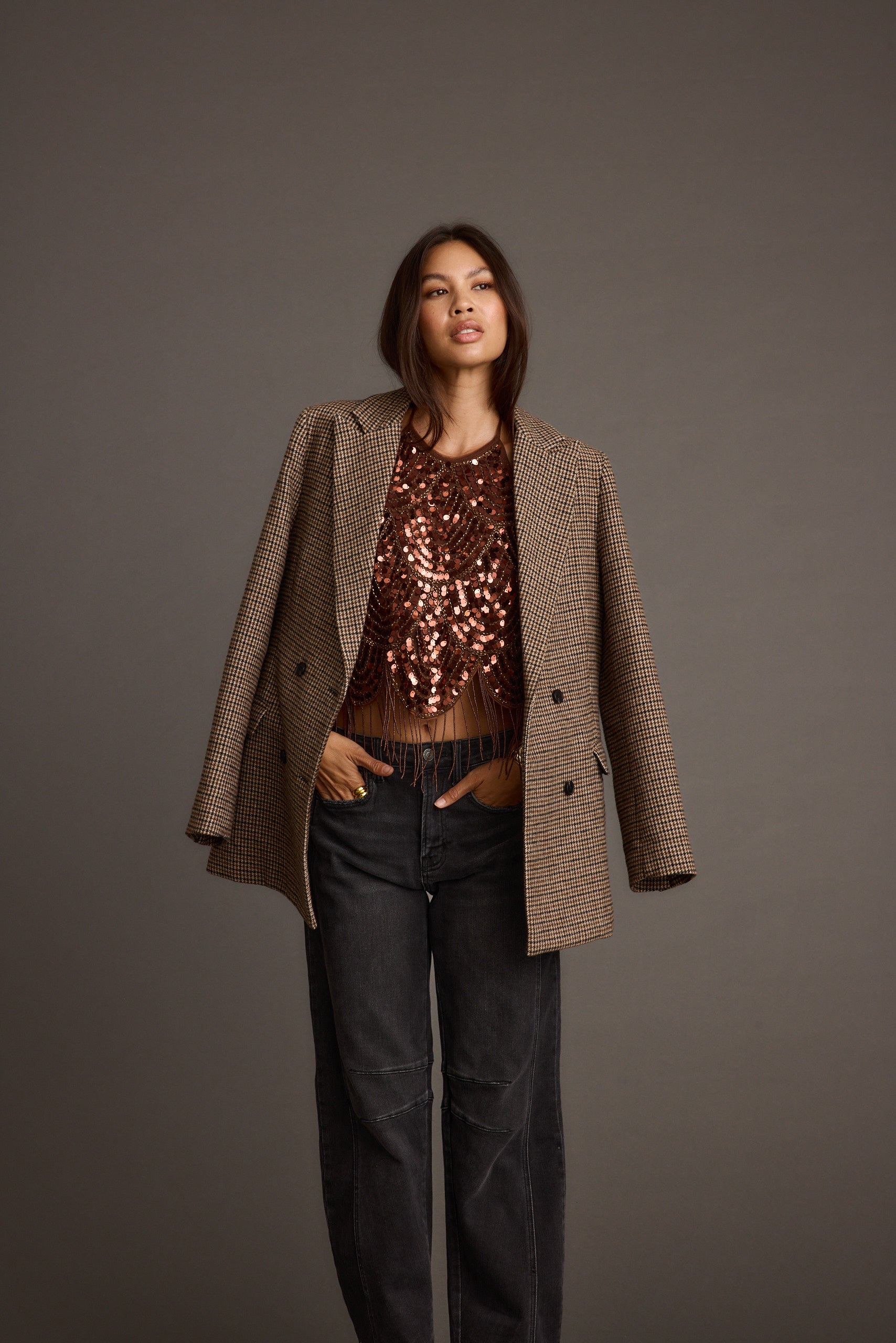 West Village Brown Plaid Blazer