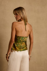 Wild Hibiscus Chartreuse Halter Top