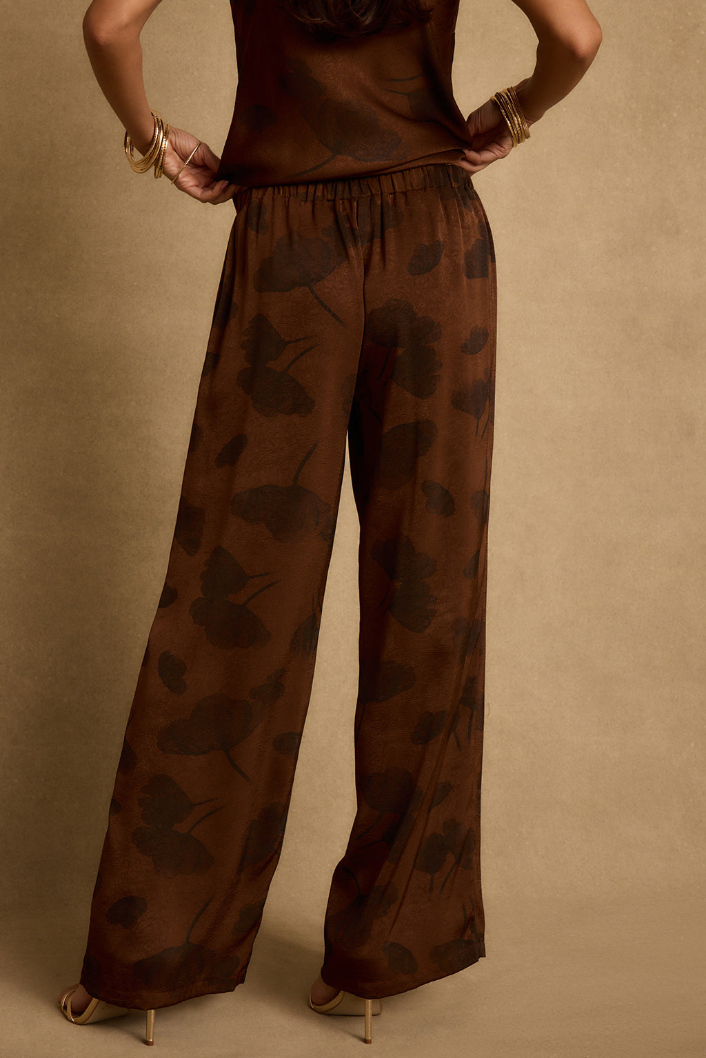 Yasmine Espresso Floral Satin Pants