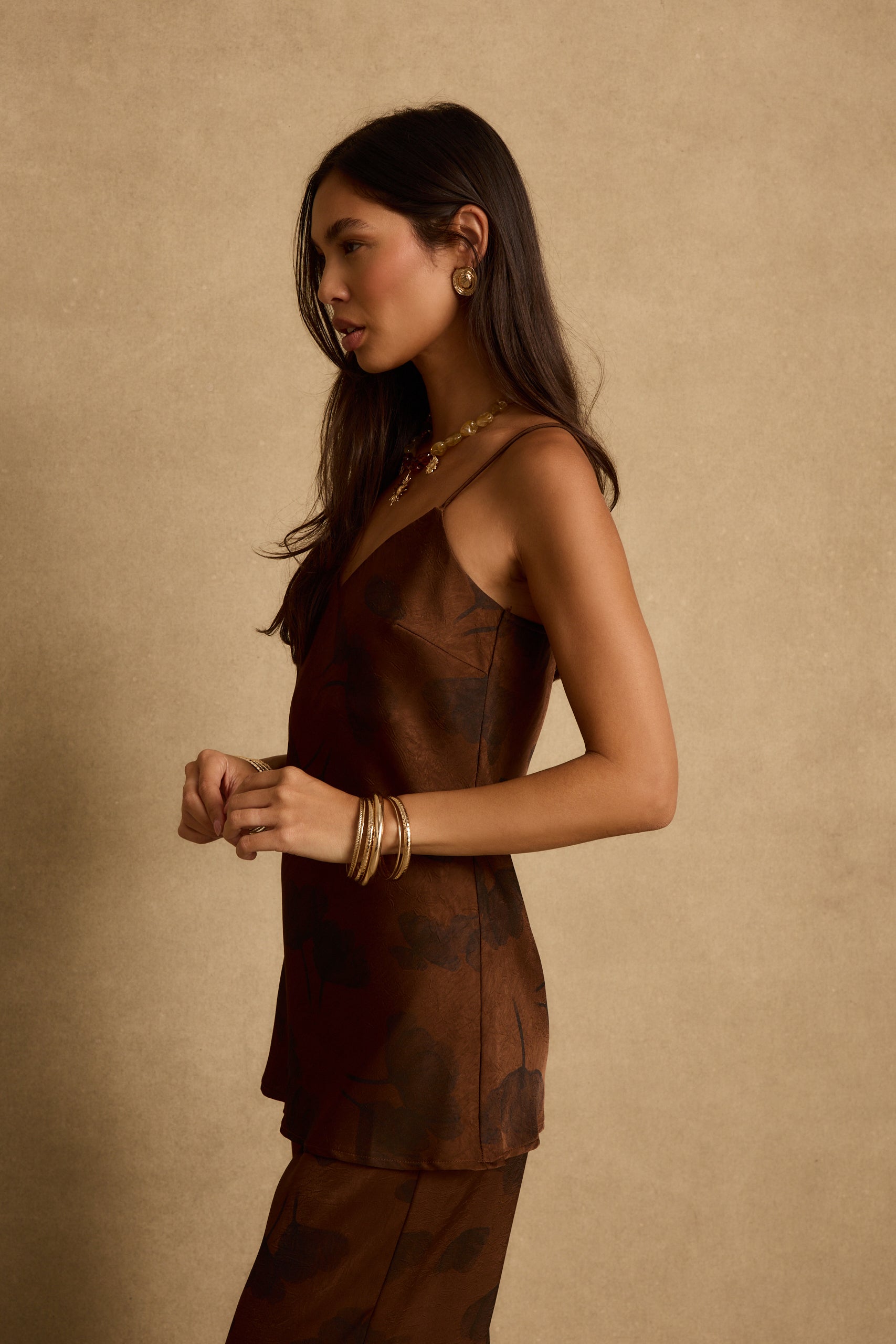 Yasmine Espresso Floral Satin Tank