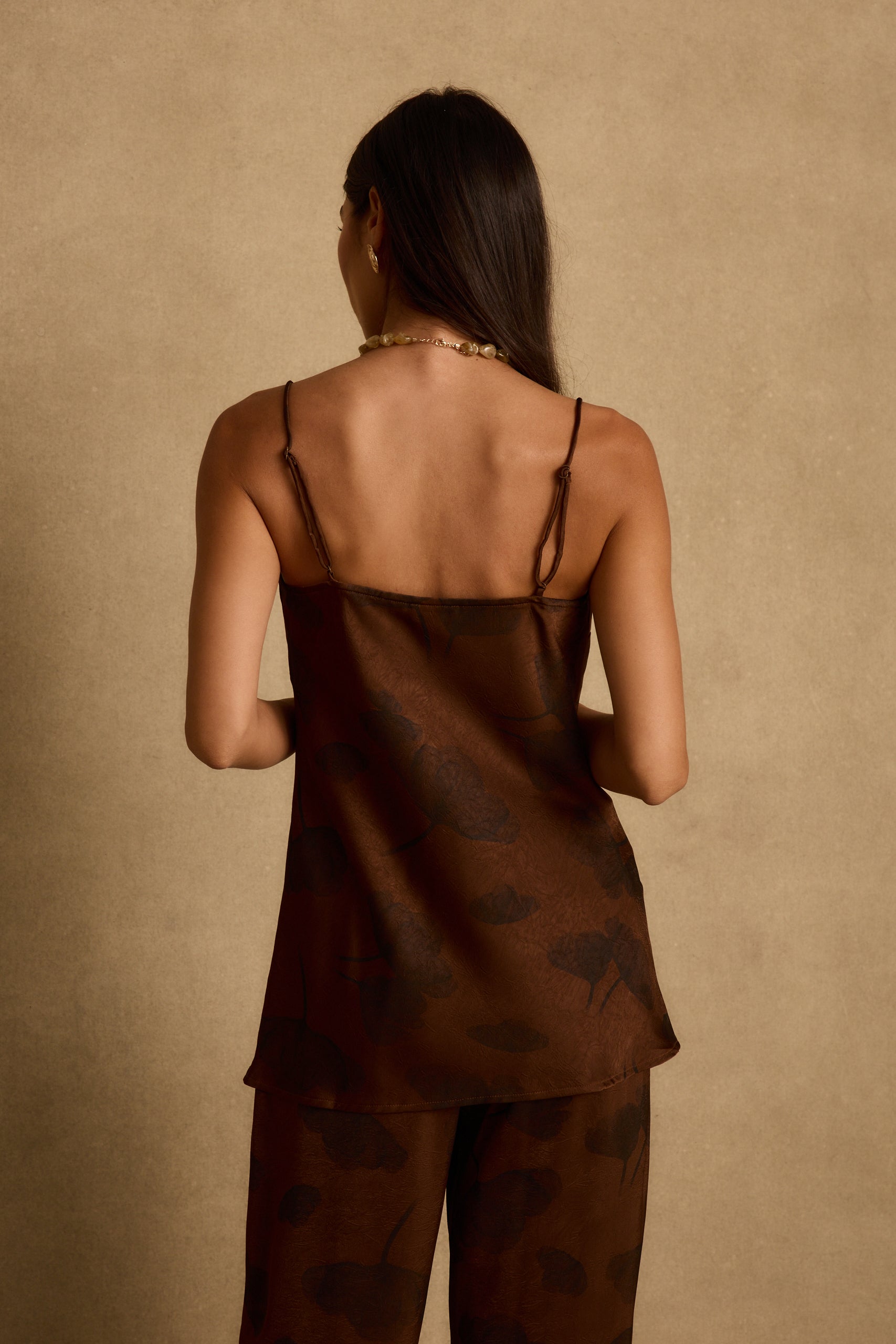 Yasmine Espresso Floral Satin Tank
