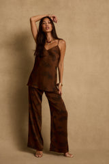 Yasmine Espresso Floral Satin Pants