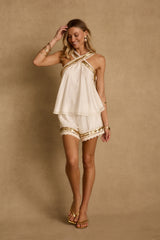 Zella Ivory and Gold Halter Top