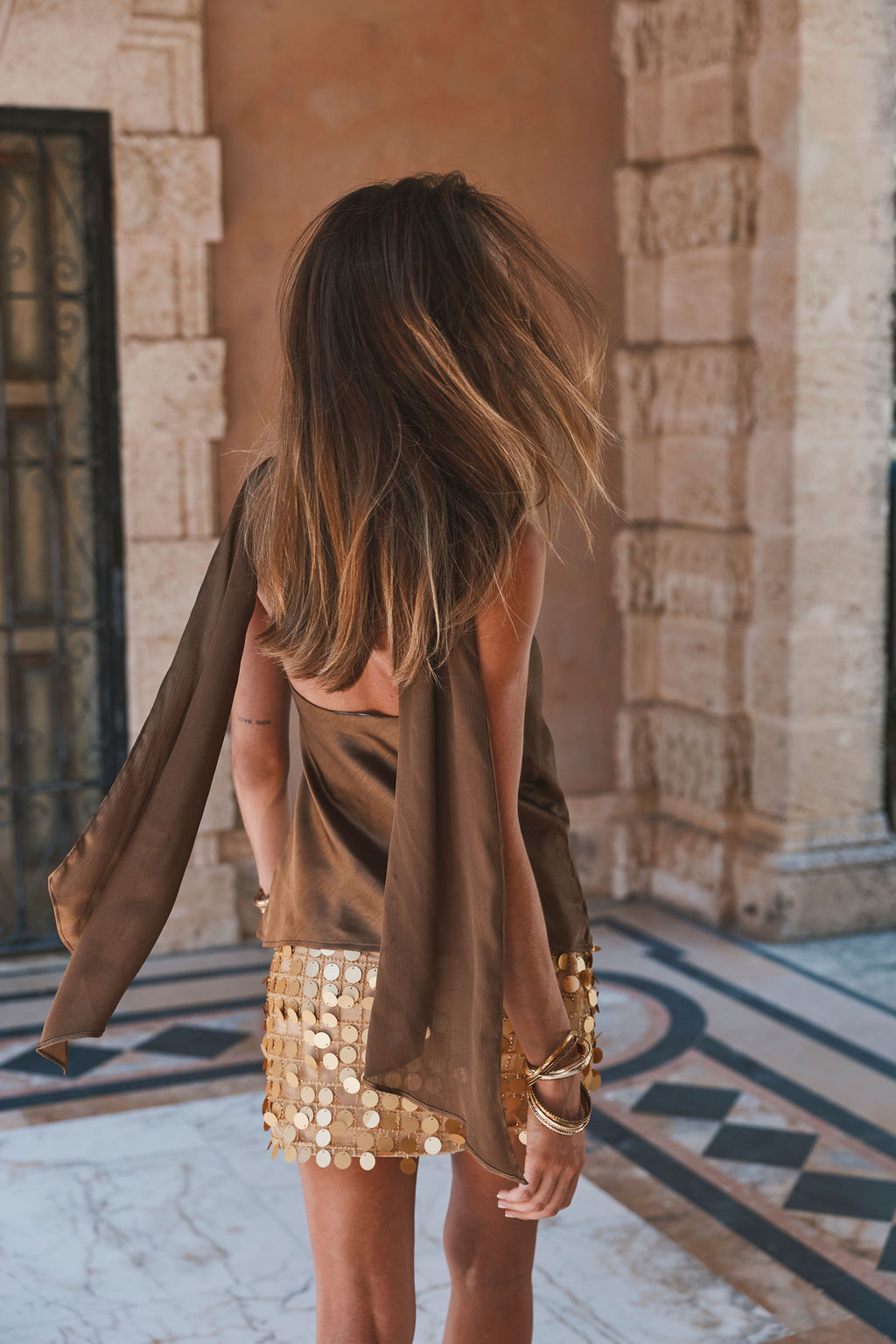 Zuma Bronze Satin Scarf Top